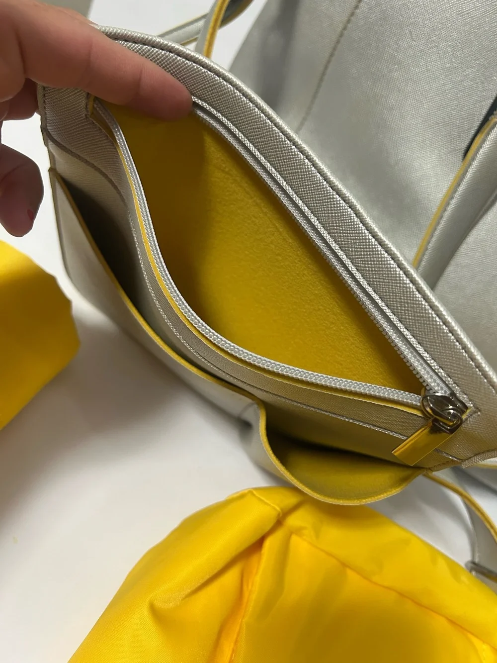 Lily Jade Leather Diaper Bag Tote Silver Yellow Detachable Organizer Pockets